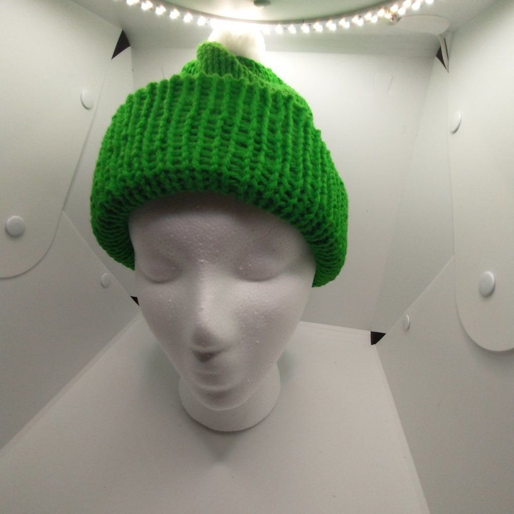 Hand Crafted Knit Unisex Hat  Green Winter Slouchy Warm Beanie Ski Cap